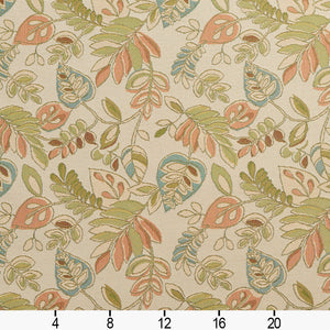 Essentials Outdoor Upholstery Drapery Botanical Leaf Fabric / Beige Coral Green
