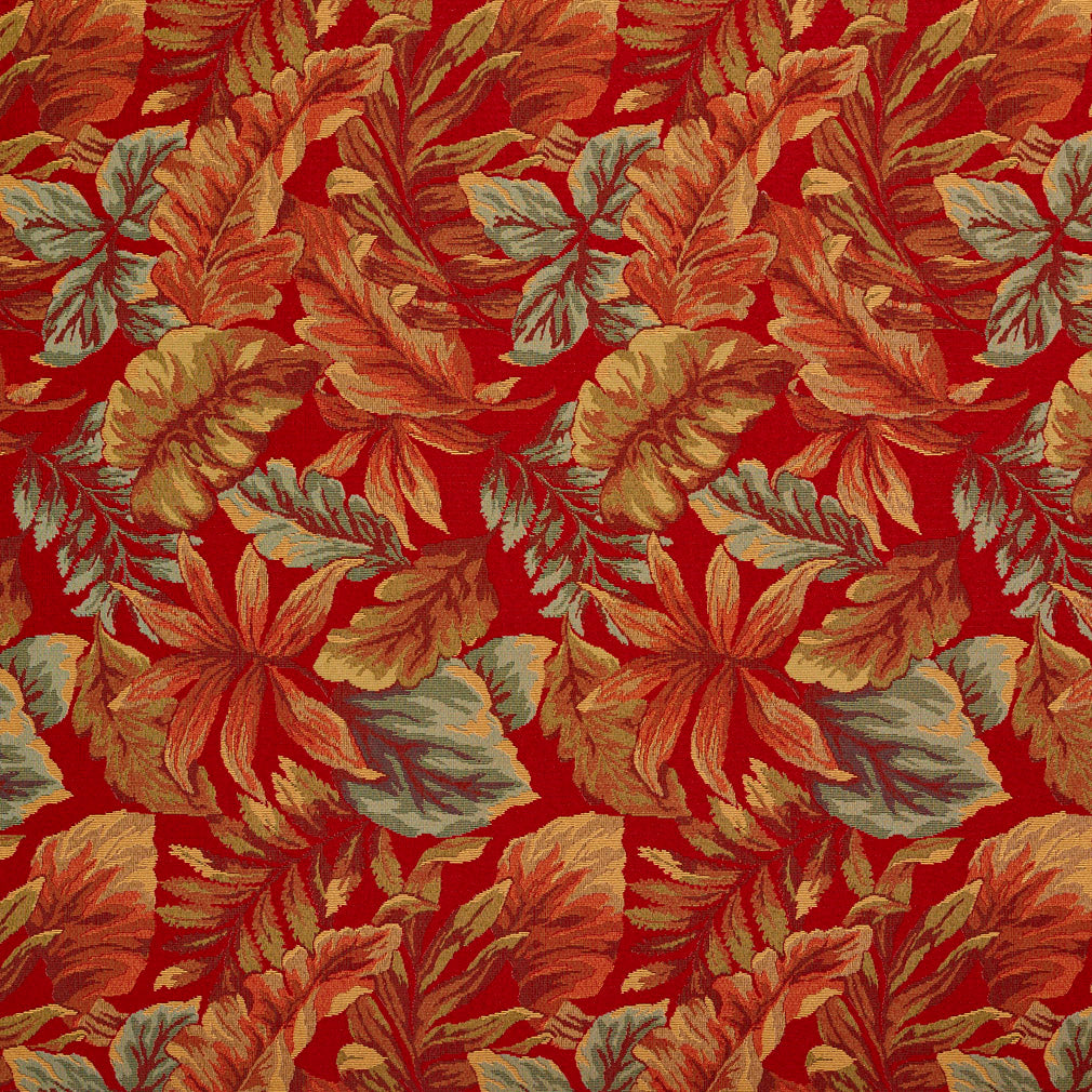 Essentials Outdoor Upholstery Drapery Botanical Leaf Fabric / Red Blue Coral