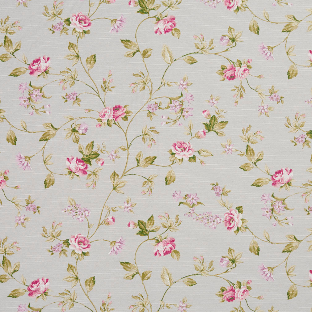 Essentials Botanical Light Blue Pink White Green Rose Floral Print Upholstery Drapery Fabric