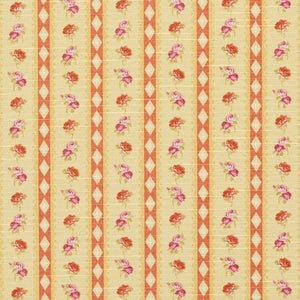 Essentials Botanical Mustard Orange Mauve Olive Rose Floral Stripe Print Upholstery Drapery Fabric
