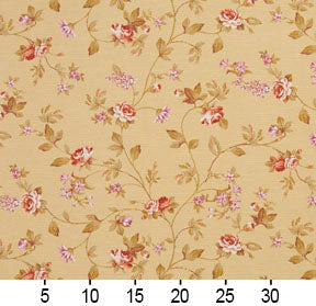 Essentials Botanical Mustard Red Mauve White Olive Rose Floral Print Upholstery Drapery Fabric