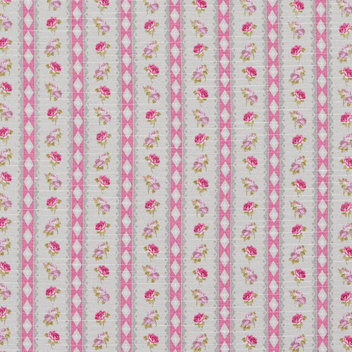 Essentials Botanical Pink Gray Mauve Lime Rose Floral Stripe Print Upholstery Drapery Fabric