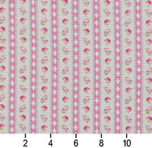 Load image into Gallery viewer, Essentials Botanical Pink Gray Mauve Lime Rose Floral Stripe Print Upholstery Drapery Fabric