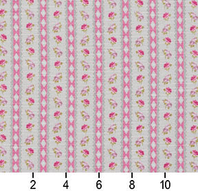 Essentials Botanical Pink Gray Mauve Lime Rose Floral Stripe Print Upholstery Drapery Fabric