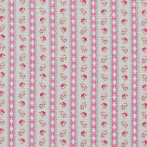 Essentials Botanical Pink Gray Mauve Lime Rose Floral Stripe Print Upholstery Drapery Fabric