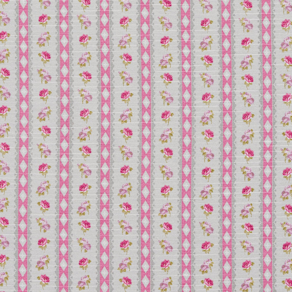 Essentials Botanical Pink Gray Mauve Lime Rose Floral Stripe Print Upholstery Drapery Fabric