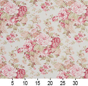 Essentials Botanical Pink White Crimson Coral Green Rose Floral Print Upholstery Drapery Fabric