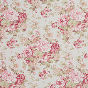 Essentials Botanical Pink White Crimson Coral Green Rose Floral Print Upholstery Drapery Fabric