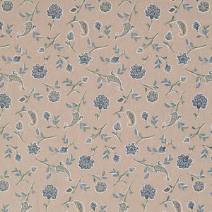 Essentials Botanical Tan Blue Green Rose Floral Print Upholstery Drapery Fabric