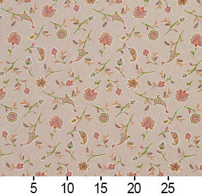 Essentials Botanical Tan Coral Lime Rose Floral Print Upholstery Drapery Fabric