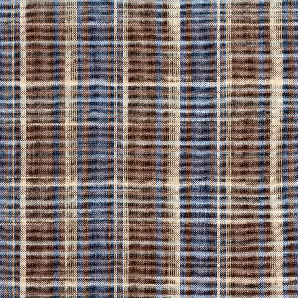 Essentials Blue Brown Beige Checkered Upholstery Drapery Fabric / Wedgewood Plaid
