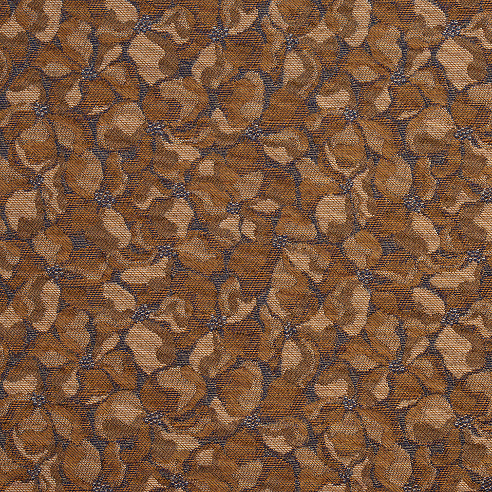 Essentials Heavy Duty Brown Gold Navy Floral Petal Upholstery Fabric / Nugget