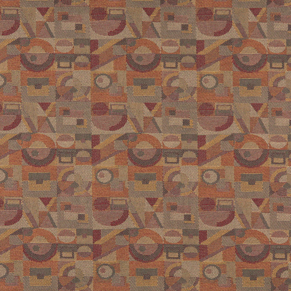 Essentials Mid Century Modern Geometric Brown Gray Burgundy Upholstery Fabric / Adobe