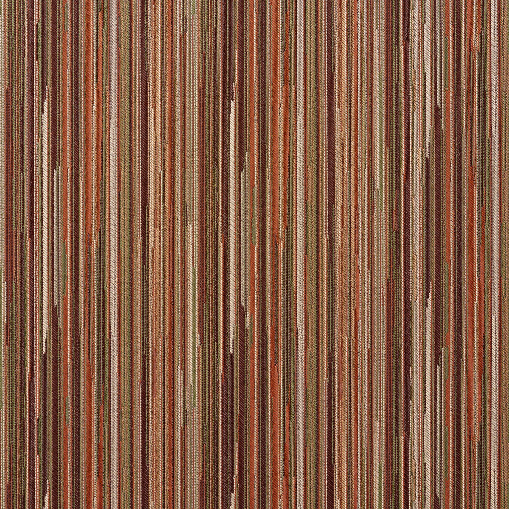 Essentials Brown Green Coral White Stripe Upholstery Fabric / Tamarack