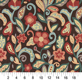 Essentials Cityscapes Brown Red Blue Teal Mustard Floral Upholstery Drapery Fabric