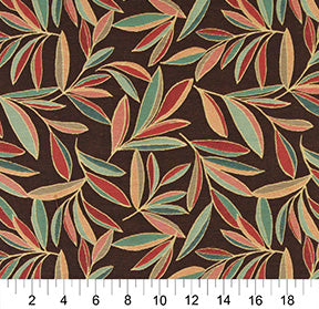 Essentials Cityscapes Brown Teal Sea Green Red Coral Mustard Leaves Upholstery Drapery Fabric