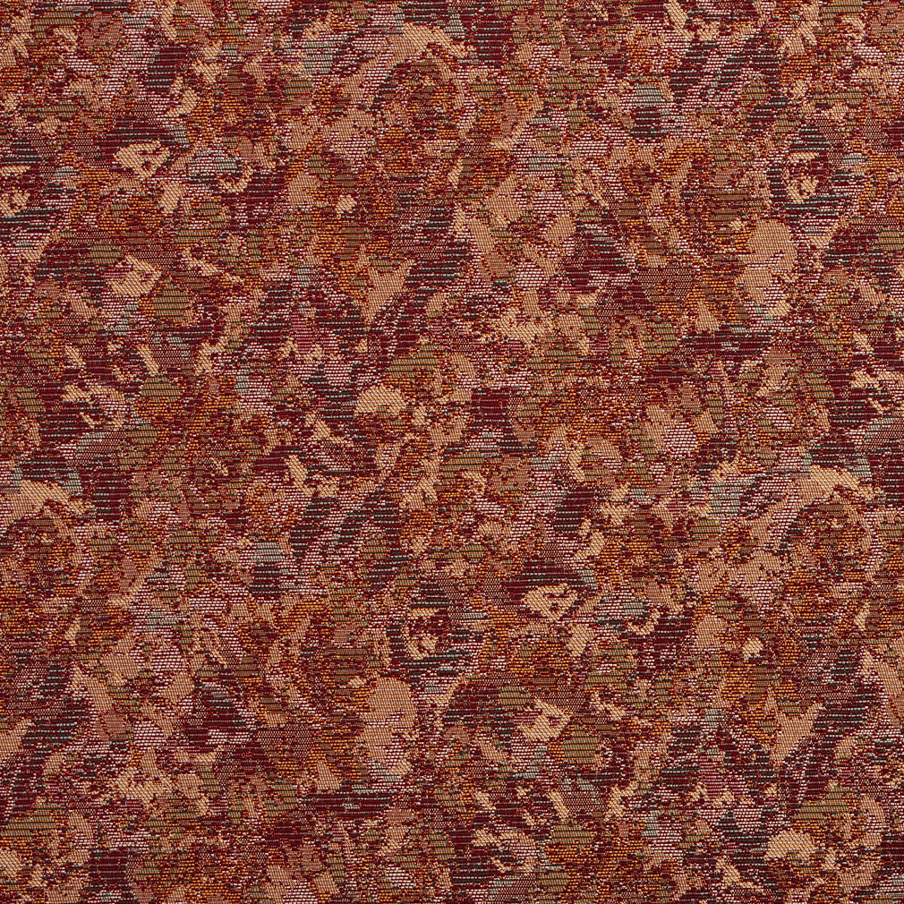 Essentials Heavy Duty Burgundy Coral Gold Upholstery Fabric / Brick