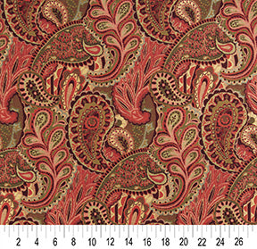 Essentials Cityscapes Burgundy Coral Pink Olive Green Floral Paisley Upholstery Drapery Fabric