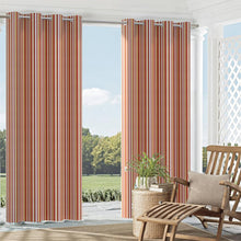 Load image into Gallery viewer, Essentials Outdoor Stain Resistant Stripe Upholstery Drapery Fabric Burgundy Coral White / Sienna