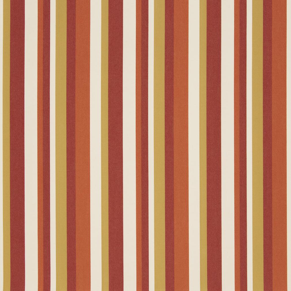 Essentials Outdoor Stain Resistant Stripe Upholstery Drapery Fabric Burgundy Coral White / Sienna