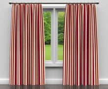 Load image into Gallery viewer, Essentials Upholstery Drapery Fabric Burgundy Cream Gold / Ruby Noble Stripe
