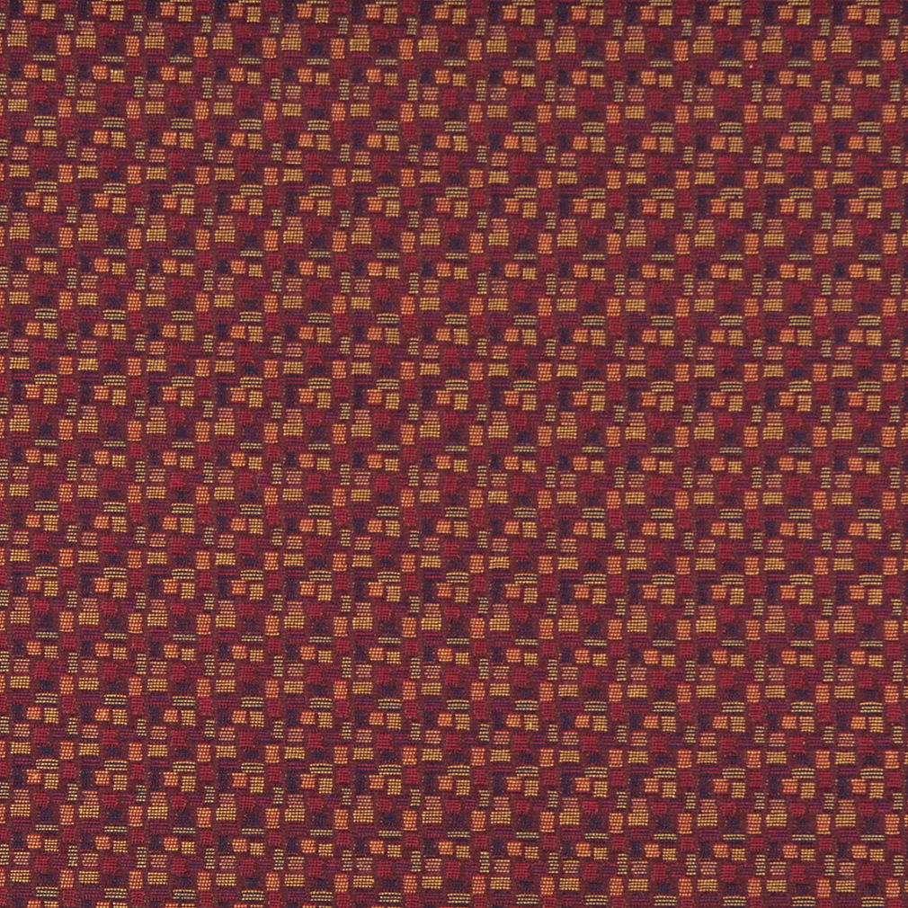 Essentials Mid Century Modern Geometric Burgundy Navy Coral Upholstery Fabric / Merlot