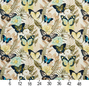 Essentials Drapery Upholstery Butterfly Fabric / Aqua Yellow Green