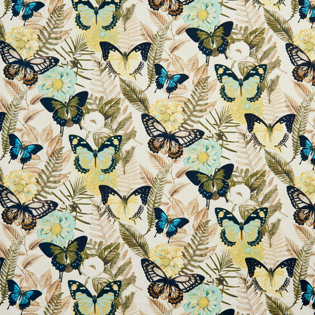 Essentials Drapery Upholstery Butterfly Fabric / Aqua Yellow Green