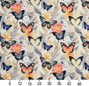 Essentials Drapery Upholstery Butterfly Fabric / Coral Blue Yellow