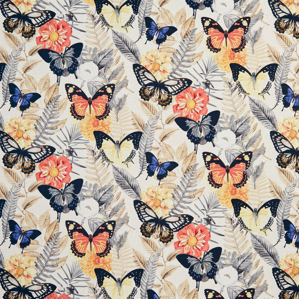 Essentials Drapery Upholstery Butterfly Fabric / Coral Blue Yellow