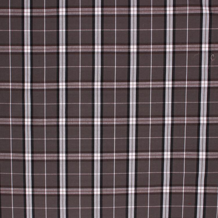 Cotton Plaid Tartan Upholstery Drapery Fabric Gray Brown / Charcoal