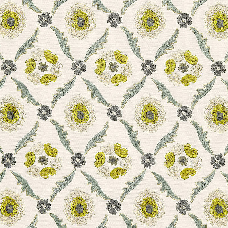 SCHUMACHER CLAREMONT EMBROIDERY FABRIC / CHARTREUSE