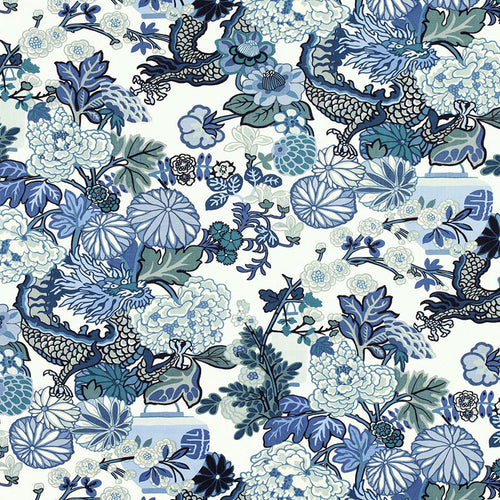 SCHUMACHER CHIANG MAI DRAGON FABRIC 173272 / CHINA BLUE