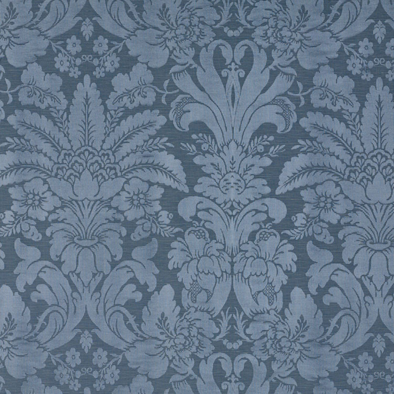 SCHUMACHER COLETTE DAMASK FABRIC / INDIGO