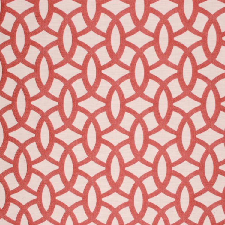 Geometric Trellis Upholstery Drapery Fabric Rusty Orange Beige / Coral