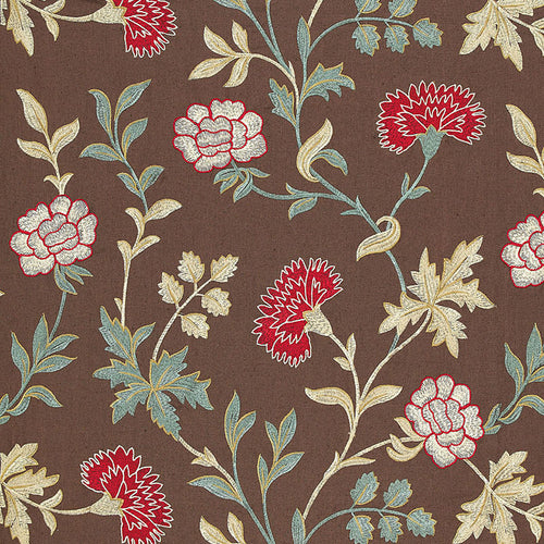 SCHUMACHER SHERIDAN LINEN EMBROIDERY FABRIC / CRIMSON