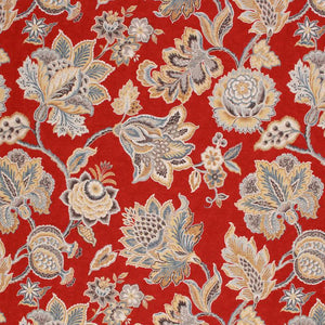Cotton Upholstery Drapery Floral Fabric Red Yellow Gray / Crimson