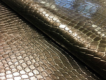 Load image into Gallery viewer, Glossy Chocolate Brown Snake Skin Reptile Pattern Faux Leather Upholstery Vinyl Fabric