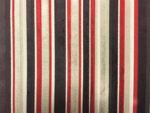 Brown Beige Taupe Red Stripe Cut Velvet Cotton Water Resistant Upholstery Fabric