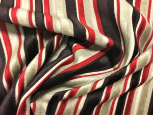 Brown Beige Taupe Red Stripe Cut Velvet Cotton Water Resistant Upholstery Fabric