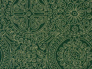 Forest Green Grey Ethnic Medallion Embroidered Drapery Fabric