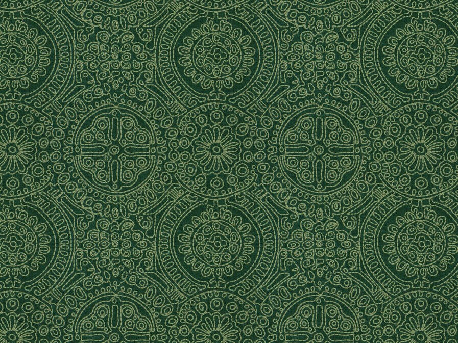 Forest Green Grey Ethnic Medallion Embroidered Drapery Fabric