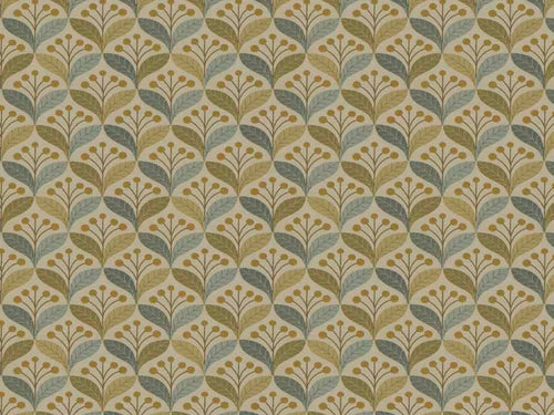 Chartreuse Green Olive Gold Aqua Botanical Upholstery Drapery Fabric