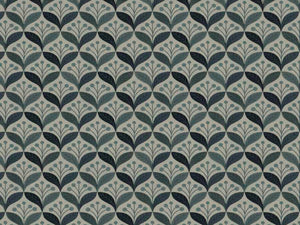 Navy Blue Teal Botanical Upholstery Drapery Fabric