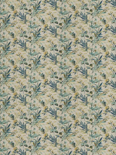 Tropical Botanical Upholstery Fabric Blue Green Teal Gray