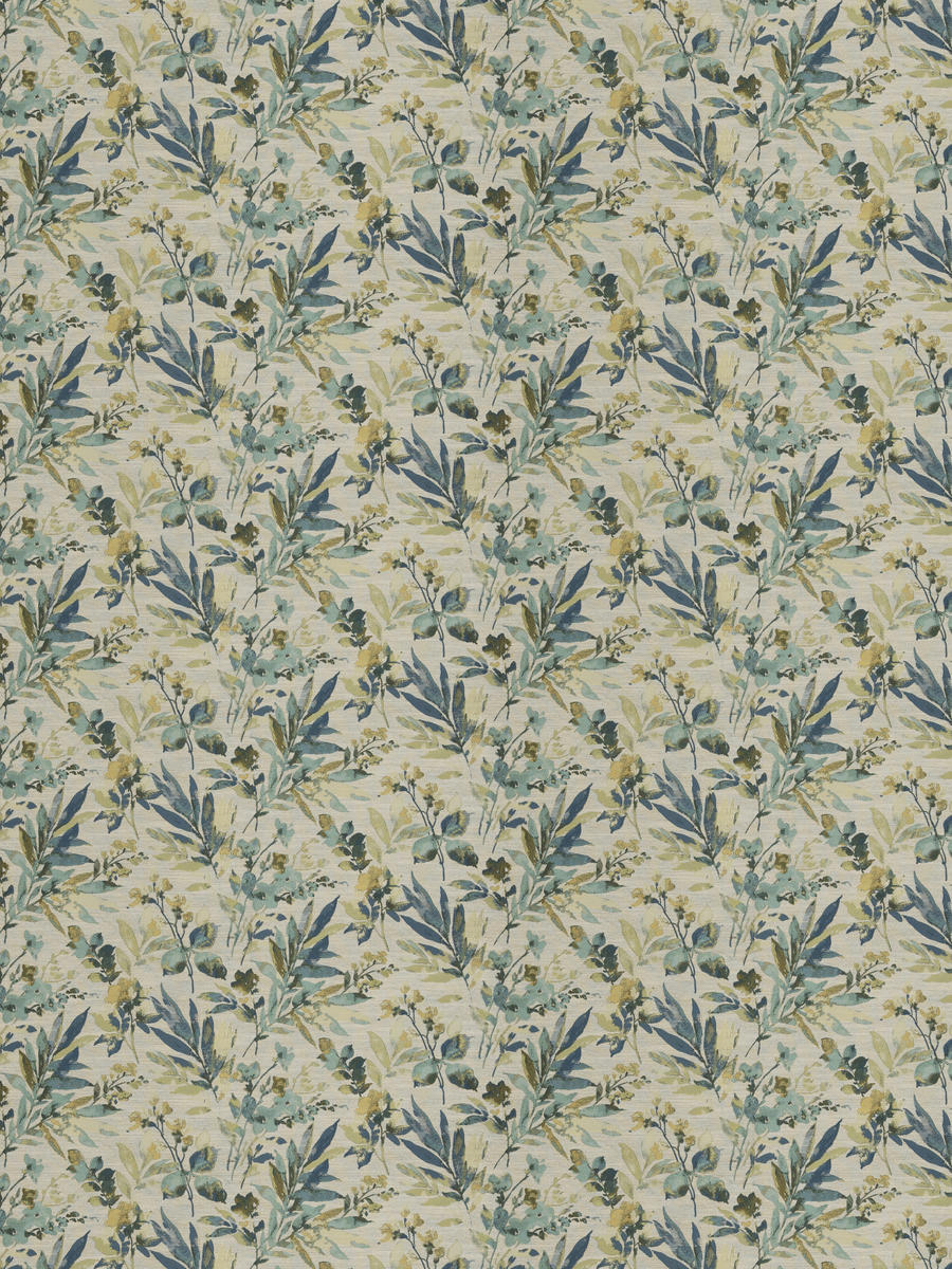 Tropical Botanical Upholstery Fabric Blue Green Teal Gray