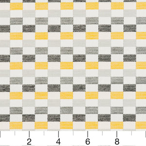 Essentials Outdoor Acrylic Checkered Upholstery Drapery Fabric Gray Yellow White / 30080-01