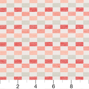 Essentials Outdoor Acrylic Checkered Upholstery Drapery Fabric Red Coral White / 30080-03