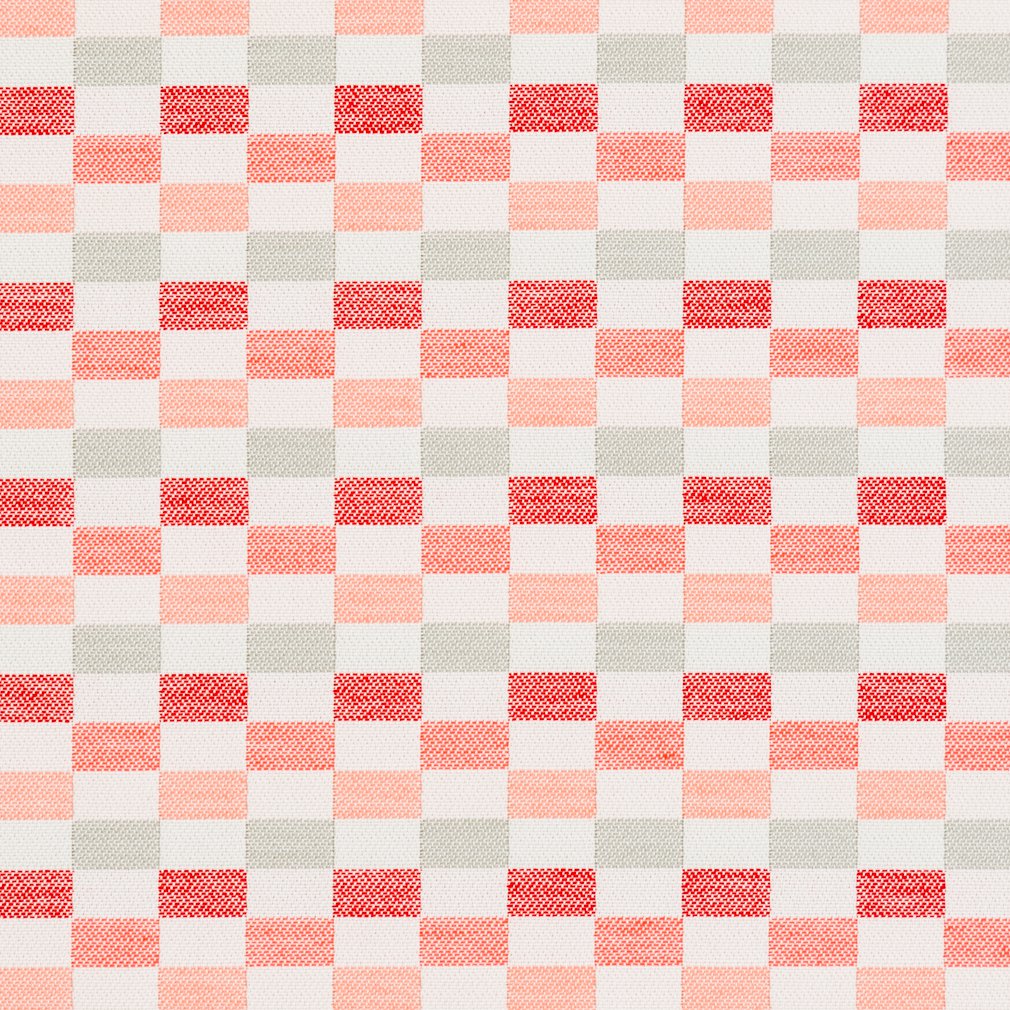 Essentials Outdoor Acrylic Checkered Upholstery Drapery Fabric Red Coral White / 30080-03