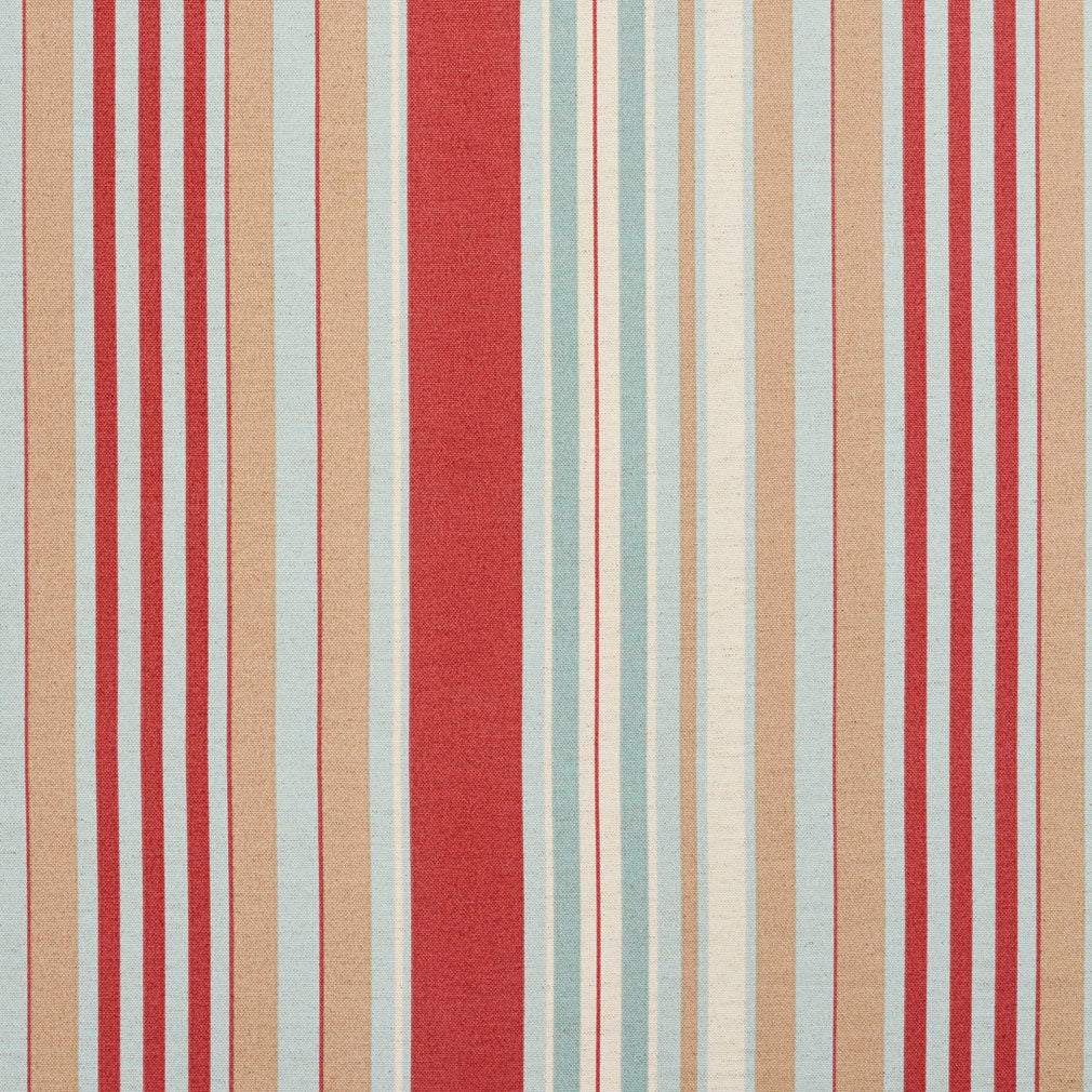 Essentials Coral Beige Aqua White Stripe Upholstery Drapery Fabric